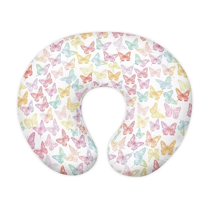 Colorful Butterfly Super Soft Breast Feeding Pillows, Nursing Pillow Cover with Hidden Zipper, Safe Newborn Washable and Stretchy Pillow Cover for Baby, 2 Packs