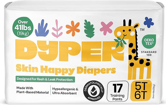 DYPER Toddler Training Pants 5T-6T for Boys & Girls Hypoallergenic,Unscented, Plant-Based & Perfect for Sensitive Skin, Leakproof Potty Training Pants for Day & Overnight Protection (17 Count)