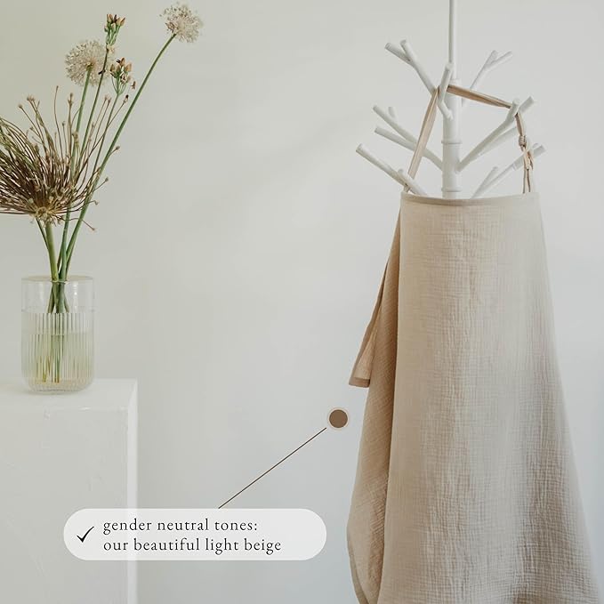 Breathable Muslin Nursing Cover for Baby Breastfeeding by Bond (Light Beige) - Pumping Breastfeeding Cover Up for Mom I Also Works Ideal as Stroller Cover and Privacy Nursing Blanket