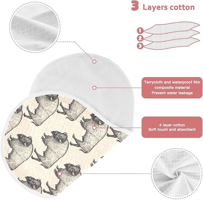 Muslin Burp Cloths for Baby Boys and Girls - 4-Pack Ultra Absorbent North America Bison Muslin Washcloths, Newborn Towel, Milk Spit Up Rags, Burp Cloth Bib for Unisex, 22 x 11 Inch