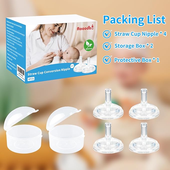 Sippy Straw Nipples for Philips Avent Natural Baby Bottles, My Grippy Spout Sippy Cup and Natural Trainer Sippy Cup, Replacement Bottle Nipple BPA-Free,4 Count, 8m+