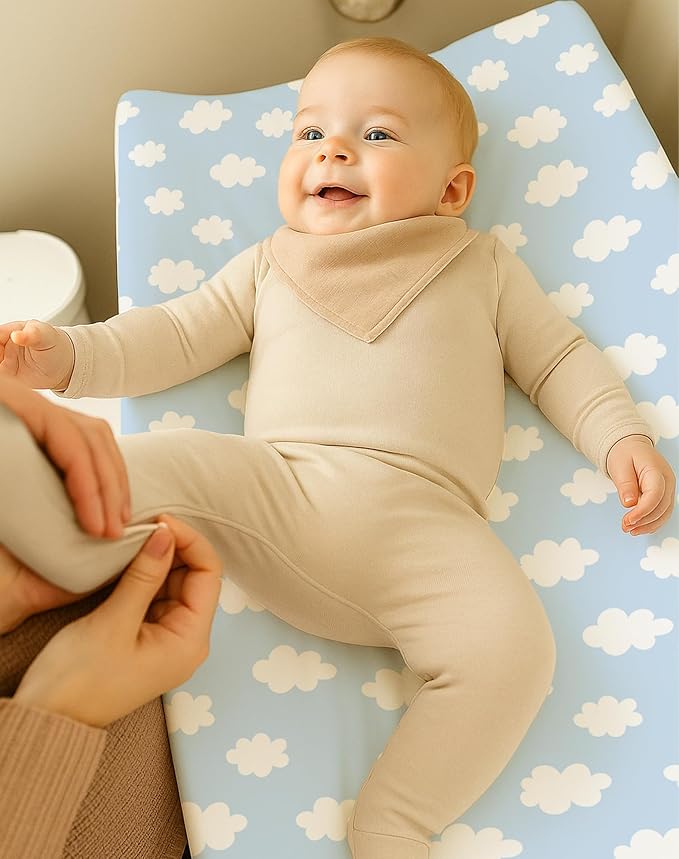 Changing Pad Cover for Baby Boys Girls 2 Pack, Fits Standard 32”×16” Changing Table Pads, Silky Breathable Stretch Knit, Machine Washable (Sunny Morning)