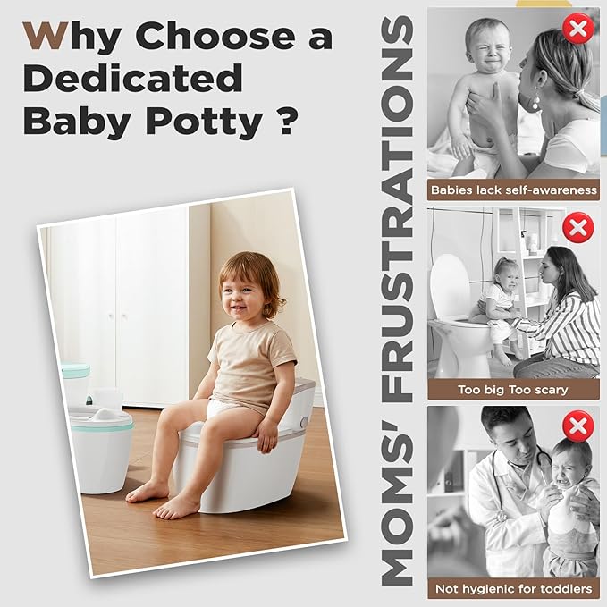 3-in-1 Toddler Potty Training Toilet with Flushing Sound, Wipes Storage & Toilet Paper Holder, Realistic Potty Chair with Detachable Seat and Easy-Clean Design for Boys & Girls Ages 18+ Months (Brown)