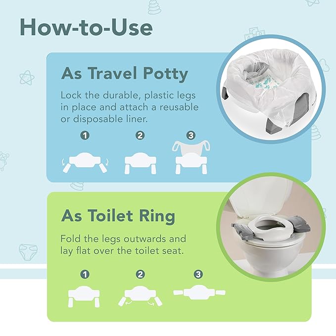 Kalencom Potette Plus 2-in-1 Travel Potty and Trainer Seat - Dual-Purpose Potty Training Toilet Seat - Portable Potty for Toddler Travel - With Durable, Lock-In Legs and Splash Guard - Pastel Pink