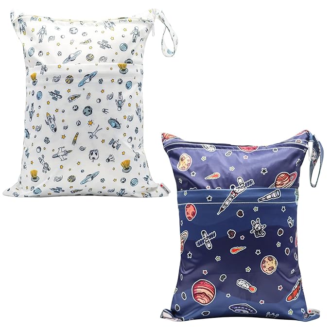Wet Bag,2 pcs Baby Wet Dry Cloth Diaper Bags,Washable, Reusable for Travel, Stroller, Pool,Beach, Wet Swimsuits,Dirty Gym Clothes, Toiletries, Toys,Mommy Bag (Color 25)