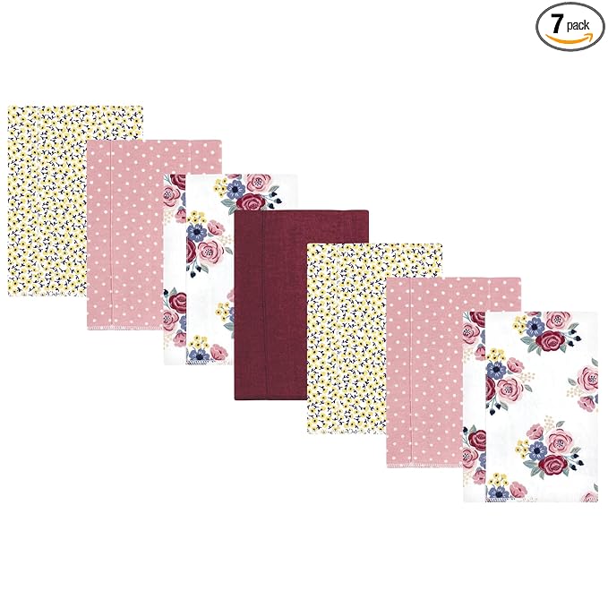 Hudson Baby Unisex Baby Cotton Flannel Burp Cloths, Blush Navy Floral 7-Pack, One Size