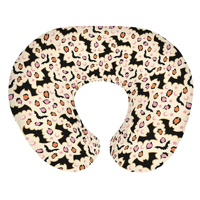 Halloween Bats Leopard Baby Nursing Pillow Covers for Boy Girl Pink Orange Spooky Bats Moon Stars Nursing Pillowcase for Breastfeeding Pillows Halloween Night Soft Stretchy Slipcovers for Newborn