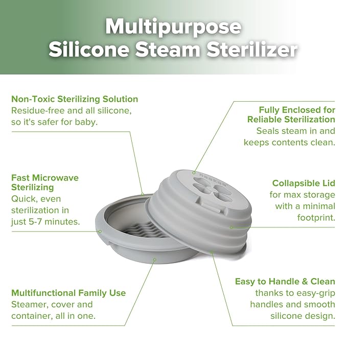 Haakaa Multipurpose Silicone Microwave Bottle Sterilizer & Steamer – Reusable Collapsible Microwave Sterilizer for Baby Bottles,Breast Pump Parts & Pacifiers and Accessories,Great for Home &Travel