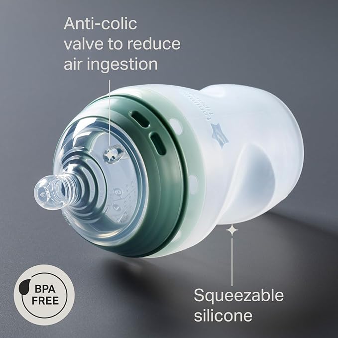 Tommee Tippee Natural Start Anti Colic 5 oz BPA Free Silicone Baby Bottles, 0+ Months, Silicone Feels Like Mother's Skin, Slow Flow Breast-Like Nipple, Clear, Pack of 2