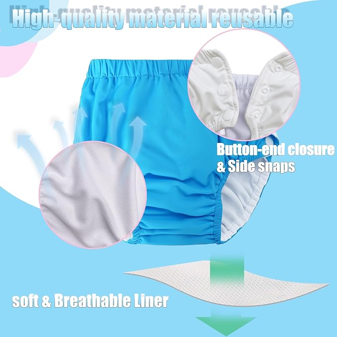 Baby Newborn Reusable Swim Diapers Washable Toddler Unisex Swim Diaper Infant Swimming Diapers Blue, 3-6 Months