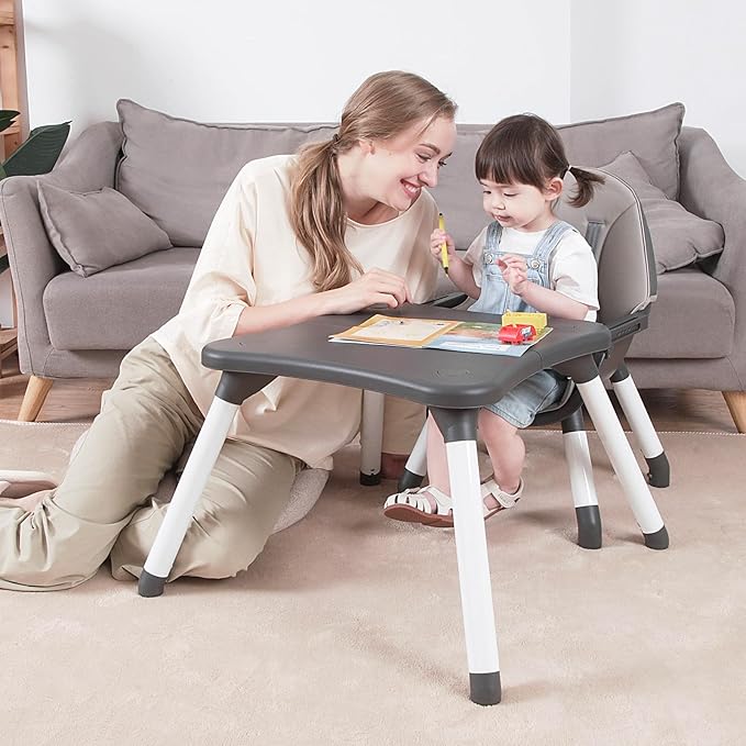 Gofirst 6 in 1 Baby High Chair,Convertible High Chairs for Babies and Toddlers/Booster Seat/Table and Chair Set,Babies Feeding Chair/5-Point Harness,4-Position Removable Tray&PU Cushion Baby Highchair