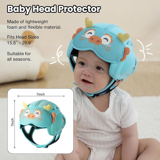 Mambobaby Baby Head Protector Helmet for Crawling and Walking, Breathable Soft Helmet, Ultra-Lightweight & Adjustable, Prevents Bumps Safety Helmet for Infants Toddlers 6-24 Months (Lucky Loong)