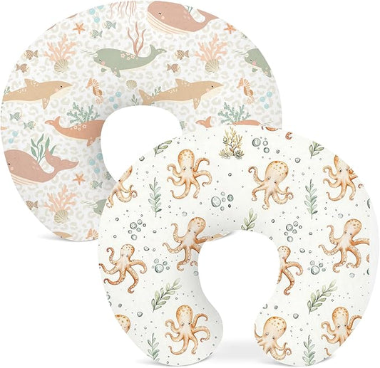 Nursing Pillow Covers 2 Pack, Breastfeeding Pillow Slipcovers Soft and Stretchy, Nursing Covers for Baby Girls Boys Newborn