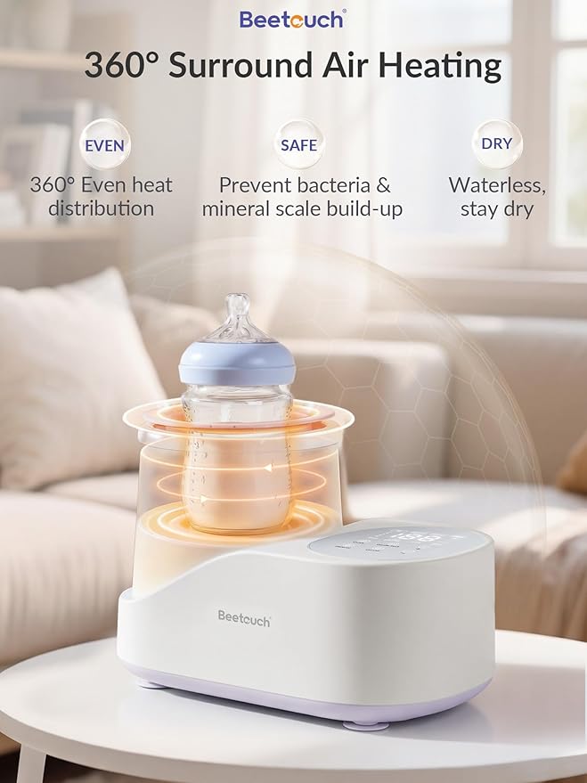 360° Airflow Heating Waterless Baby Bottle Warmer with Gentle Rock Motion for Breastmilk and Formula - Precise Temperature Control & Even Heat Distribution
