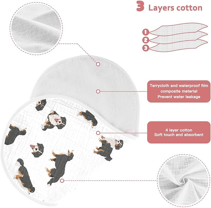 vvfelixl Baby Burp Cloths Bernese Mountain Dog Baby Newborn Cotton Burping Cloths Set Baby Washcloths 4 Pack
