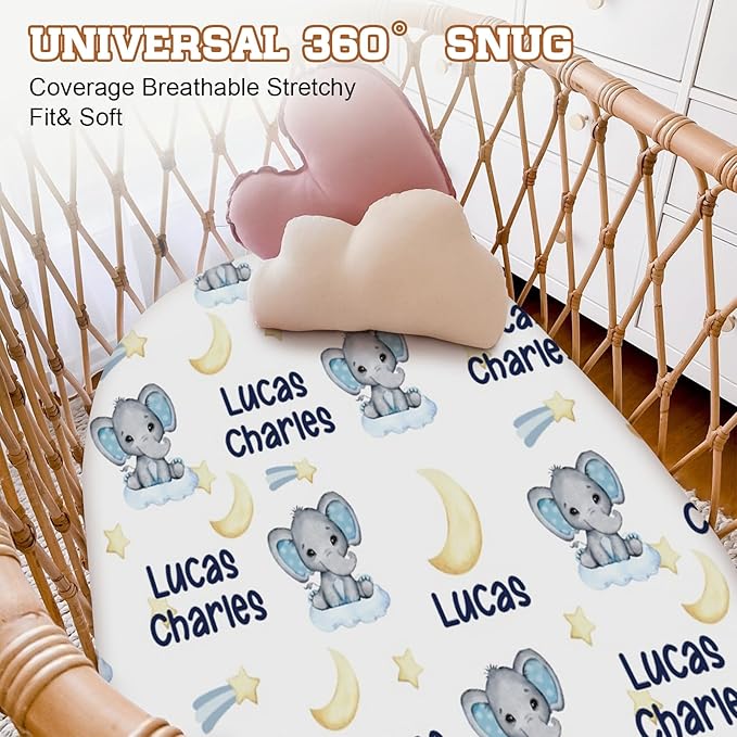 Personalized Baby Changing Pad Cover with Name - 2 Piece Lovely Elephant Baby Pee Pad Cover for Diaper Changing Table with Name, Custom Gifts for Infant Baby