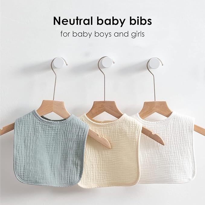 Muslin Baby Bibs for Boys Girls, Soft Cotton Baby Drool Bibs, Drooling and Teething Bibs for Infant, Newborn