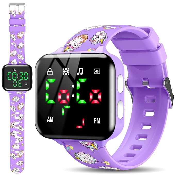 Toddler Potty Training Watch: Music & Light Reminders Water Resistant Potty Watches for Kids Adjustable Volume Countdown Timer Rechargeable Unicorn Digital Toddler Watch for Girls (Purple)