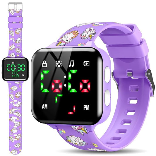 Toddler Potty Training Watch: Music & Light Reminders Water Resistant Potty Watches for Kids Adjustable Volume Countdown Timer Rechargeable Unicorn Digital Toddler Watch for Girls (Purple)