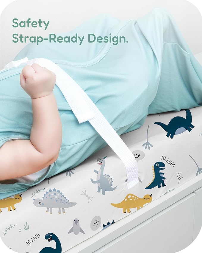 Extra Stretchy Changing Pad Cover, Ultra Soft Premium Jersey Knit Changing Pad Sheets, Unisex for Boys Girls, Fits All Standard Changing Tables/Dresser Tops, Dino Blue - 2 Pack
