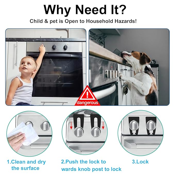 3 Pack Gas Stove Knob Locks for Child Safety, Oven Safety Covers Baby Proof, Baby Proofing Stove & Oven with Childproof Stove Knob Locks,Child and Pets Guards,Prevent Accidental Touch(Black)