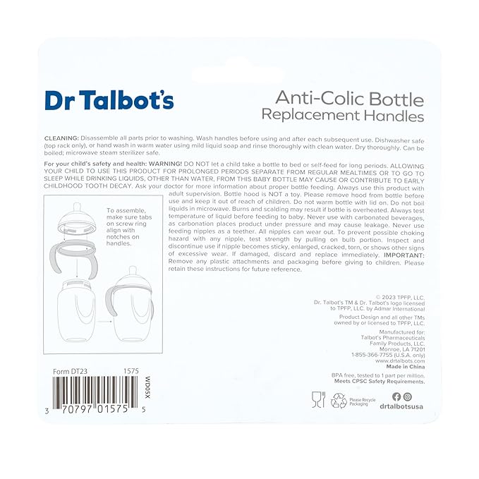 Dr. Talbot's Anti-Colic Bottle Replacement Handles - Feeding Supplies for Newborn - (2-Pack) Fits 6 oz, 9 oz, and 11 oz Bottles