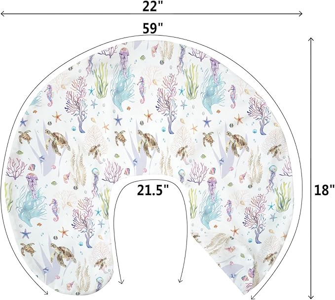 Retro Sea Animals Baby Nursing Pillow Covers for Boy Girl Boho Sea Horse Turtle Jellyfish Starfish Coral Nursing Pillowcase for Breastfeeding Pillows Ocean Marine Soft Stretchy Slipcovers for Newborn