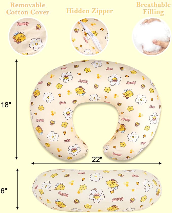 Nursing Pillow & Breastfeeding Pillow – Ergonomic C-Shape for Breastfeeding & Bottle Feeding, Breathable with Washable Cover, Tummy Time & Sitting Support (0-12Months)