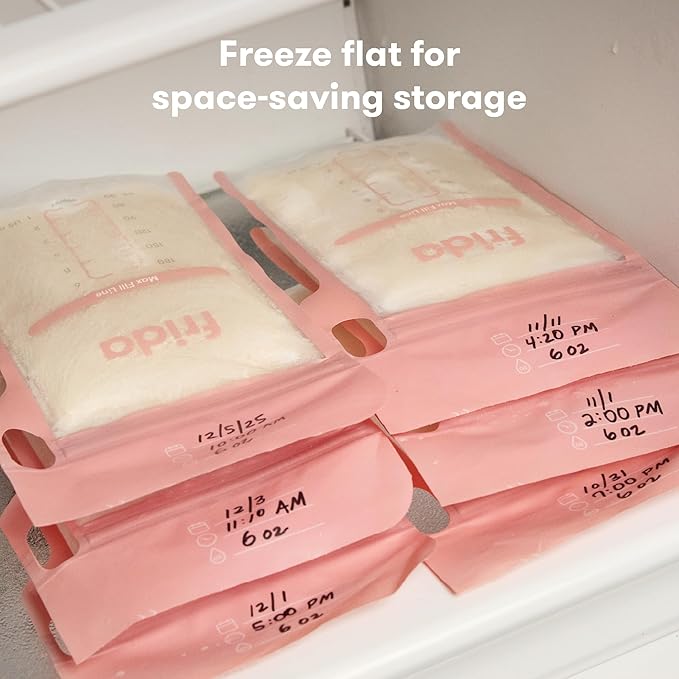 Frida Mom Breastmilk Storage Bags, 50ct Standard Freeze & Thaw Milk Bags for Breastmilk, Leakproof Seal, Perfect Pour Spout, Precise Portions, No Slip Finger Grip, BPA Free, 6oz Bag