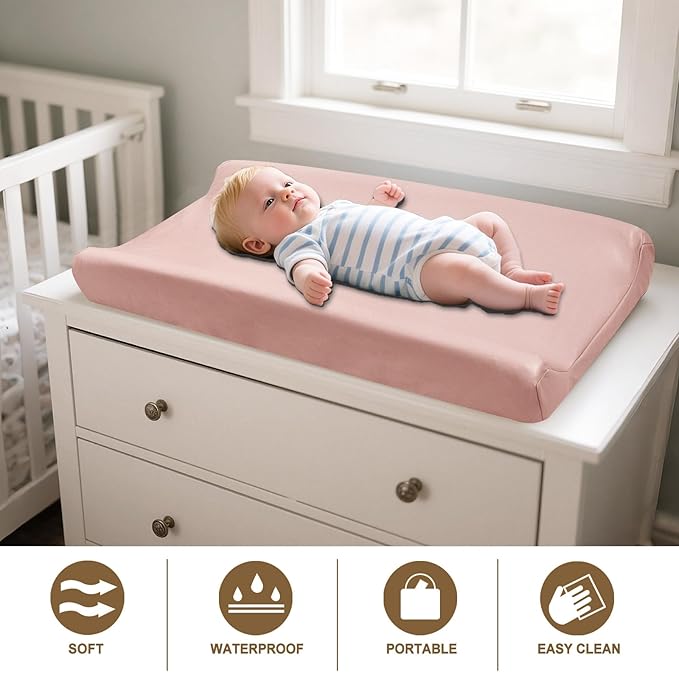 Owlowla Changing Pad Cover,Waterproof Changing Pad Covers-Soft Leather Diaper Changing Table Cover,Fits Standard Changing Pads for Baby Boy Girl（Blush）