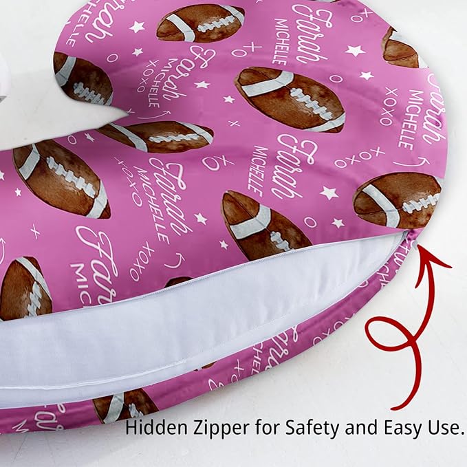 Baby Nursing Pillow Cover - Personalized Name Pink Football Breastfeeding U-Shaped for Bottle Feeding, Ultra Soft Comfortable Breastfeeding Pillow Cover for Infant Baby Boys and Girls