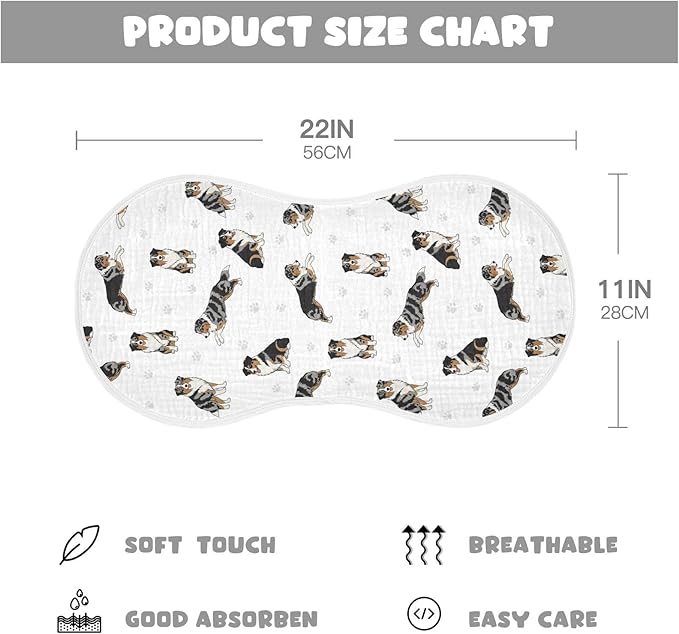 4 Pack Muslin Burp Cloths Bernedoodle Dogs Paw White Cotton Baby Burp Cloths Ultra Absorbent and Soft Thick Burping Cloth for Newborn Babies 22x11 Inch