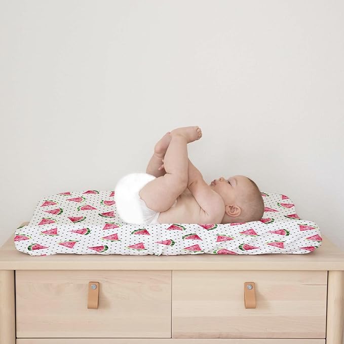 Watercolor Watermelon Dots Changing Pad Covers Watermelon Fruits Diaper Changing Table Cover Sheets for Boy Girl Boho Summer Fruits Soft Breathable Stretch Fitted Baby Changing Table Mats 32''x16''