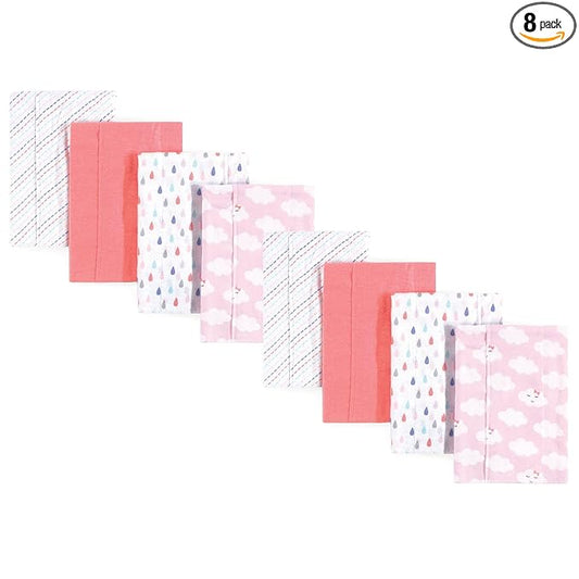 Luvable Friends Cotton Poly Flannel Burp Cloths Multipack, Girl Clouds 8-Pack, One Size