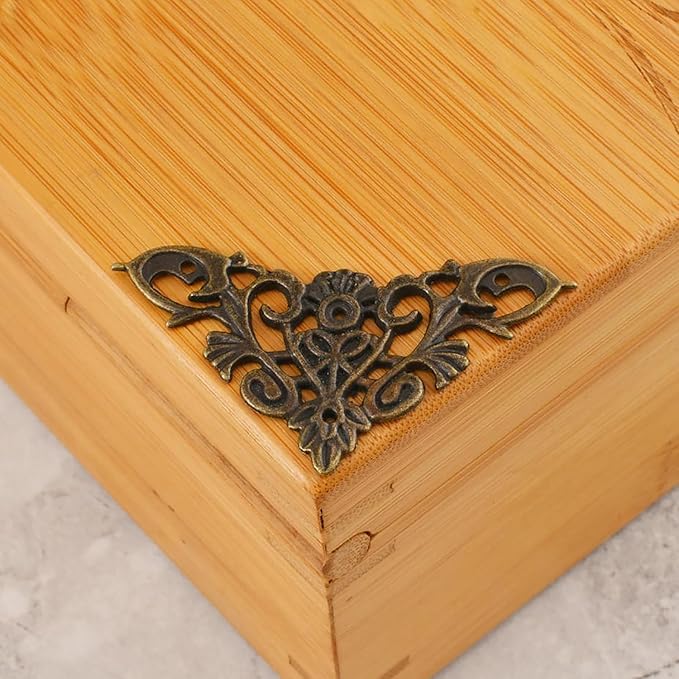 8PCS Retro Bronze Decorative Corner Protectors Decorative Metal Trim Vintage Relief Pattern for Cabinets Jewelry Boxes and Photo Frames