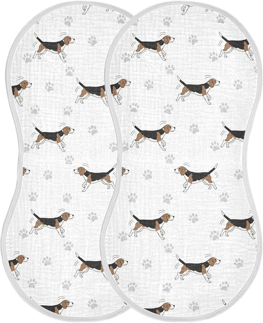 2 Pack Muslin Burp Cloths Beagle Paw Print White Cotton Baby Burp Cloths Ultra Absorbent Burping Cloth Soft Spit Up Rags for Baby Boys Girls 22x11 Inch