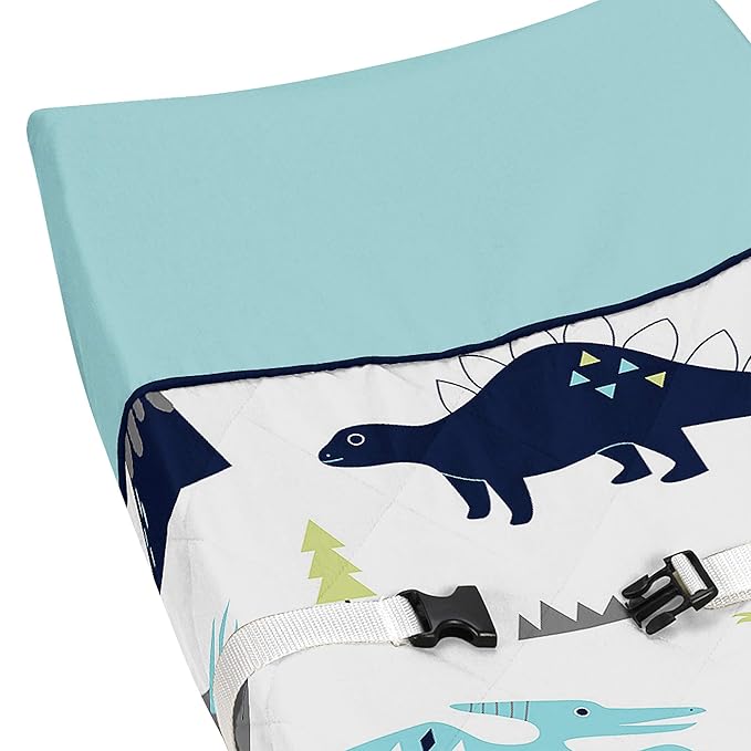 Sweet Jojo Designs Blue Green Modern Dinosaur Boy Baby Changing Pad Cover – Infant Newborn Diaper Table Change Mat Sheet - Turquoise Navy Boho Bohemian Mod Dinosaurs Prehistoric Grey and White Volcano