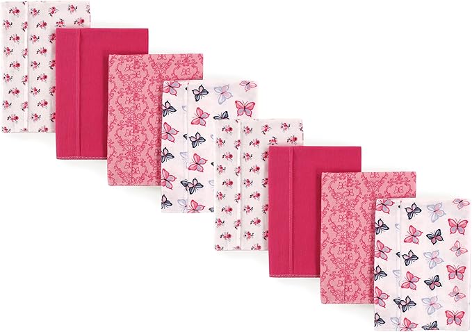 Hudson Baby Cotton Poly Flannel Burp Cloths Multipack, Butterflies 8-Pack, One Size