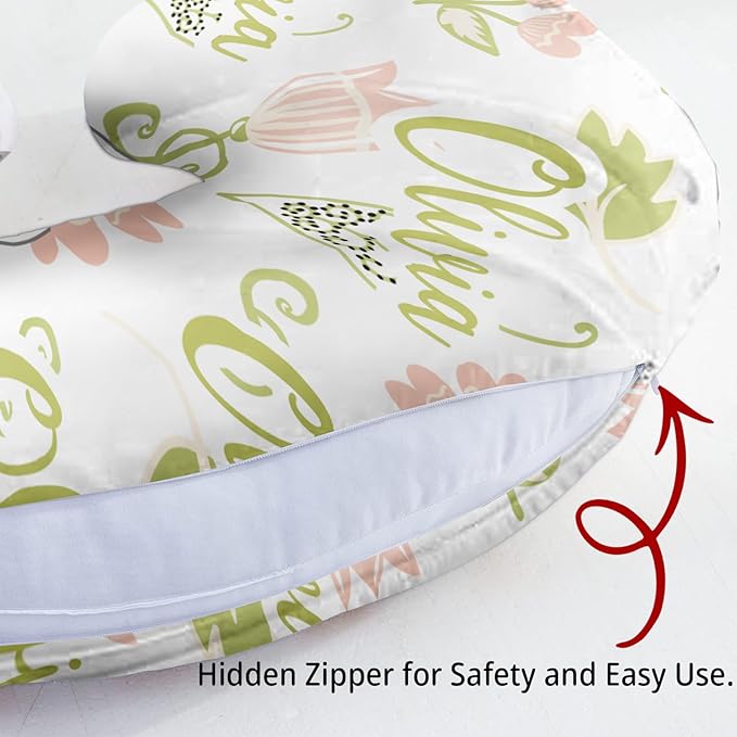 Customizable Flowers Baby Nursing Pillow Cover - Add Your Baby's Name, Ultra-Soft Stretch Fabric, Fits Standard Nursing Pillows, Ideal for Baby Showers Style 27