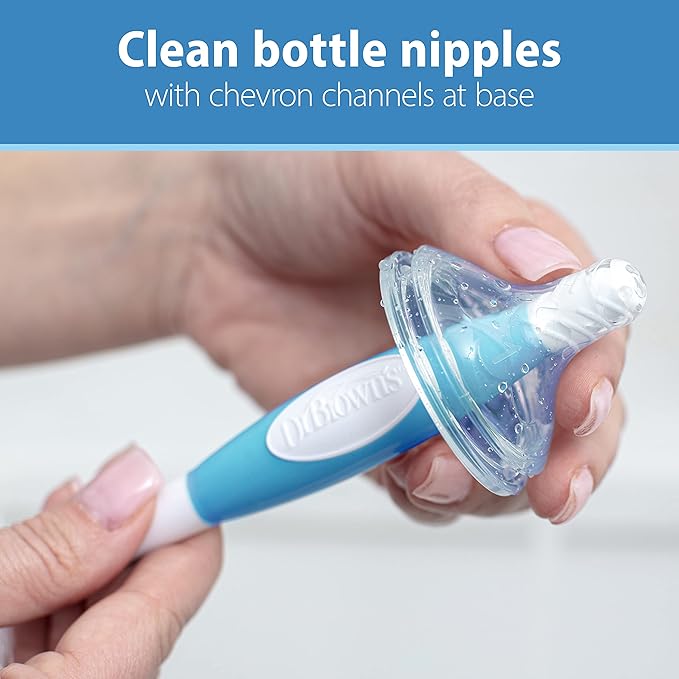 Dr. Brown's Natural Flow Anti-Colic Options+ Narrow Breast to Bottle Pump & Store Feeding Set with S & Reusable Sponge Baby Bottle Cleaning Brush with Suction Cup Stand