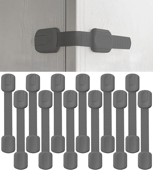 Bates- Child Safety Strap Locks, 12 Pack, Gray, Baby Cabinet Locks with Adjustable Strap Length