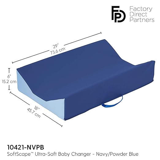 FDP SoftScape Ultra-Soft Daycare Baby and Infant Contoured Changing Pad, Non-Slip Bottom, Built-In Handle Easy to Transport Travel - Navy/ Powder Blue (10421-NVPB)
