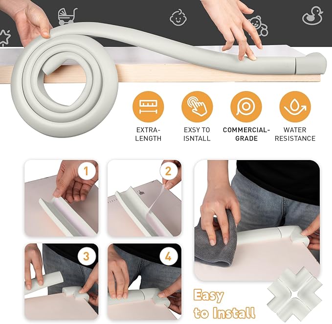 Thick Corner Edge Protector for Baby Proofing, 6.56Ft Furniture Edge Bumper with 10 L-Shaped & Soft Foam Corner Guards,Adhesive Baby proofing Bumper for Table, Small Toddler Bed (White)