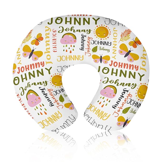 Baby Nursing Pillow Cover - Personalized Name Breastfeeding Pillow Cover with Butterfly Pattern, Stretchy Removable U-Shaped for New Moms, Soft Breathable Slipcover for Infant Boys Girls