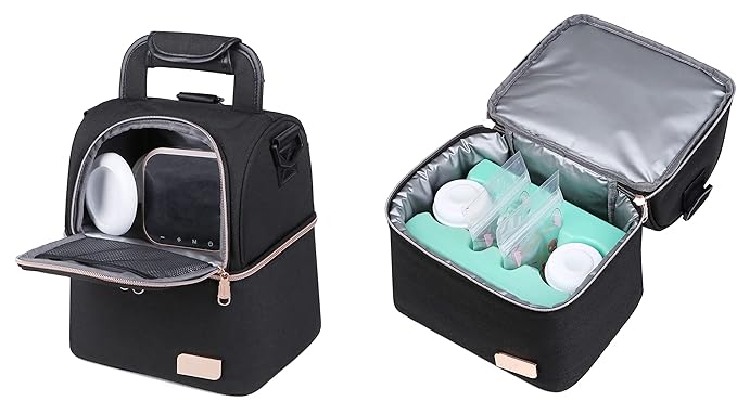 Breast Milk Baby Bottle Cooler Bag Waterproof Baby Food Insulation Maternity Backpack Double Layer Fresh Keeping Travel Handbag for Nursing Mom Daycare UH12 Black