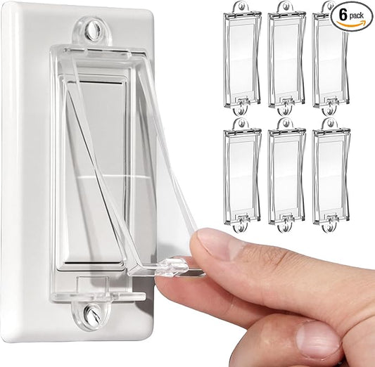6 Light Switch Guard Cover, Baby Proof Wall Switch Cover Guard for Rocker Light Switch Protects Your Lights or Circuits from Being Accidentally Turned On or Off (Clear)