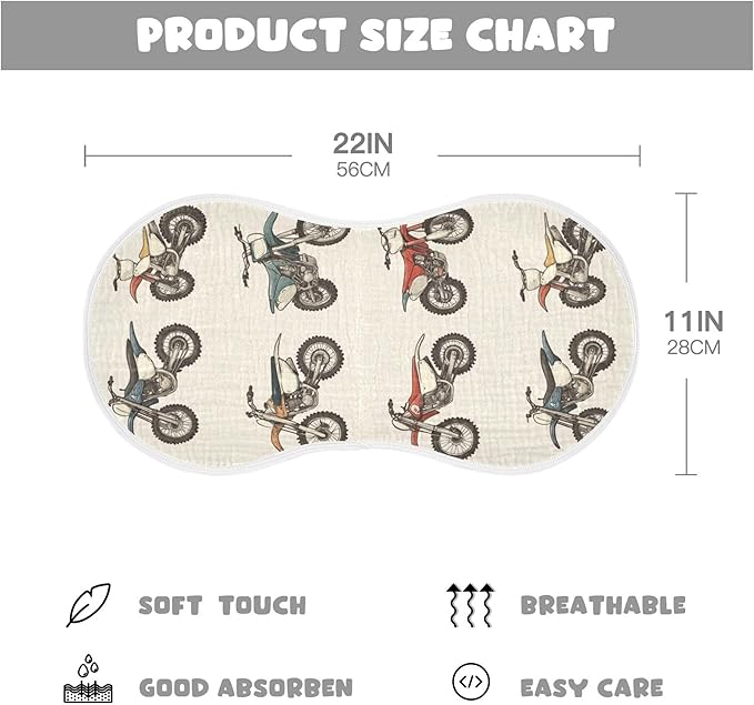 Vintage Dirt Bikes Burp Cloths Baby Boys Girls Absorbent Soft Cotton Burping Cloths Rags, 4 Pack