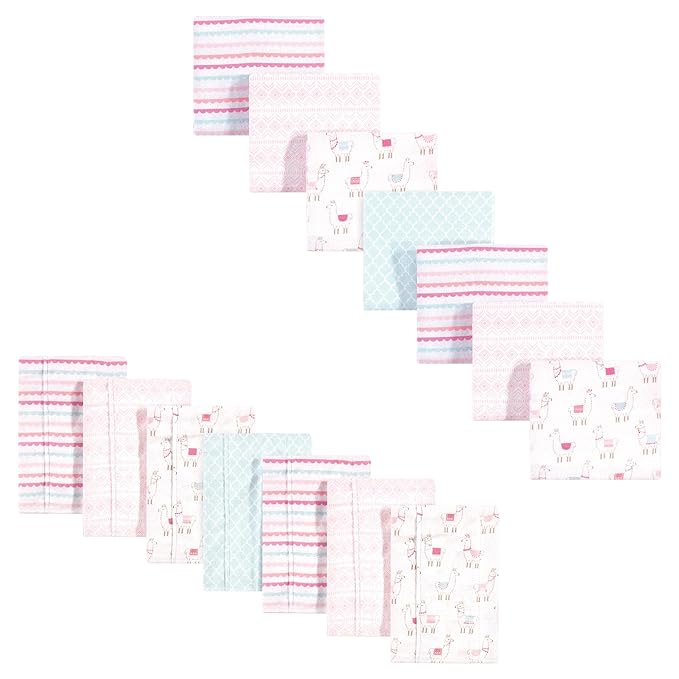 Hudson Baby Unisex Baby Cotton Flannel Burp Cloths and Receiving Blankets, 14-Piece, Llama, One Size