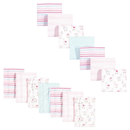 Hudson Baby Unisex Baby Cotton Flannel Burp Cloths and Receiving Blankets, 14-Piece, Llama, One Size