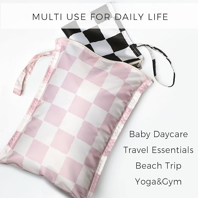 RelaxScene Wet Bag for Swimsuit - 2 Pack Waterproof Wet Dry Bag for Clothes - Baby Diaper Bag - Travel Laundry Daycare Bags - Baby Beach Essentials - Bogg Bag Accessories